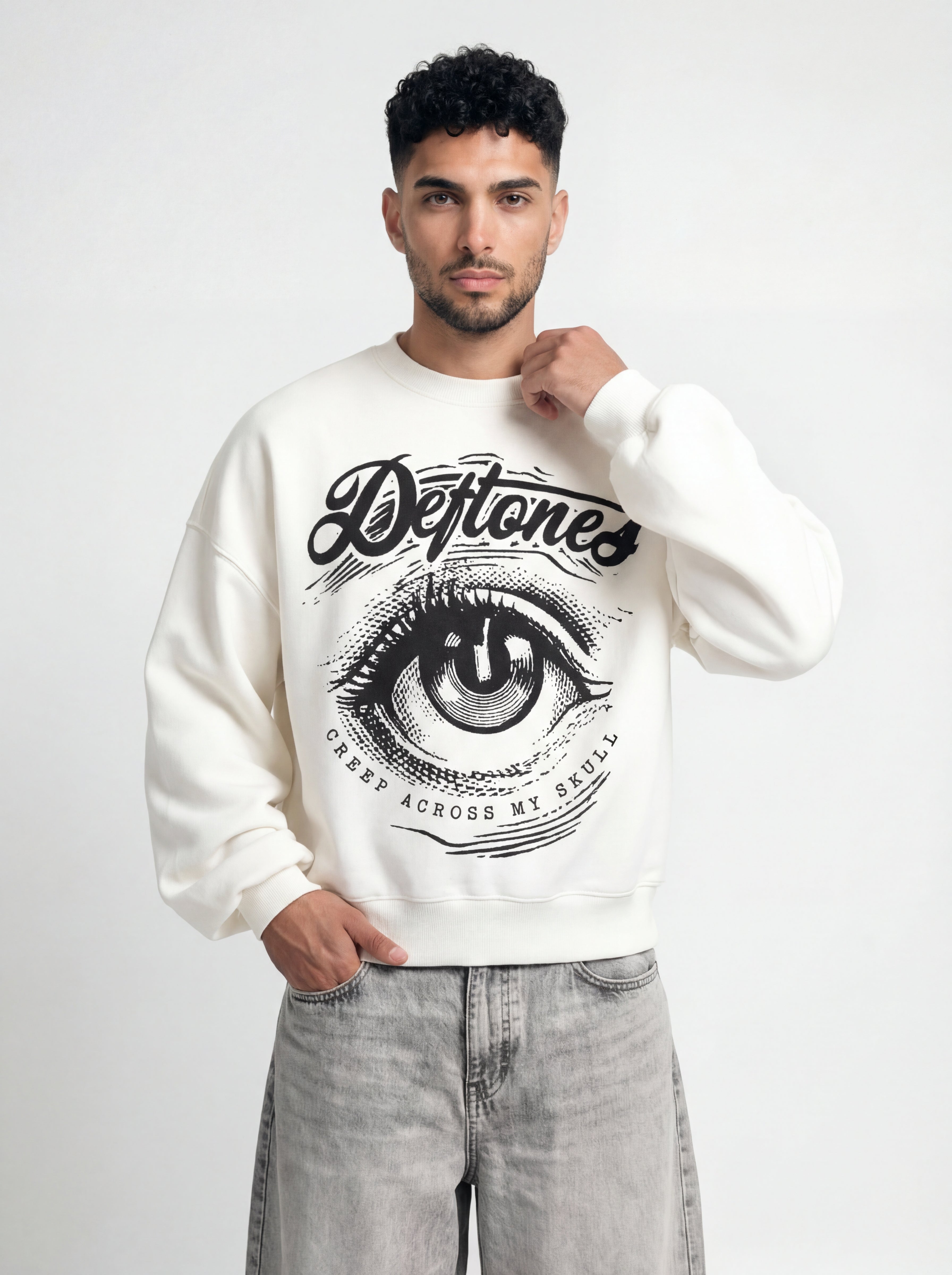 Deftones Eye White Boxy Sweatshirt