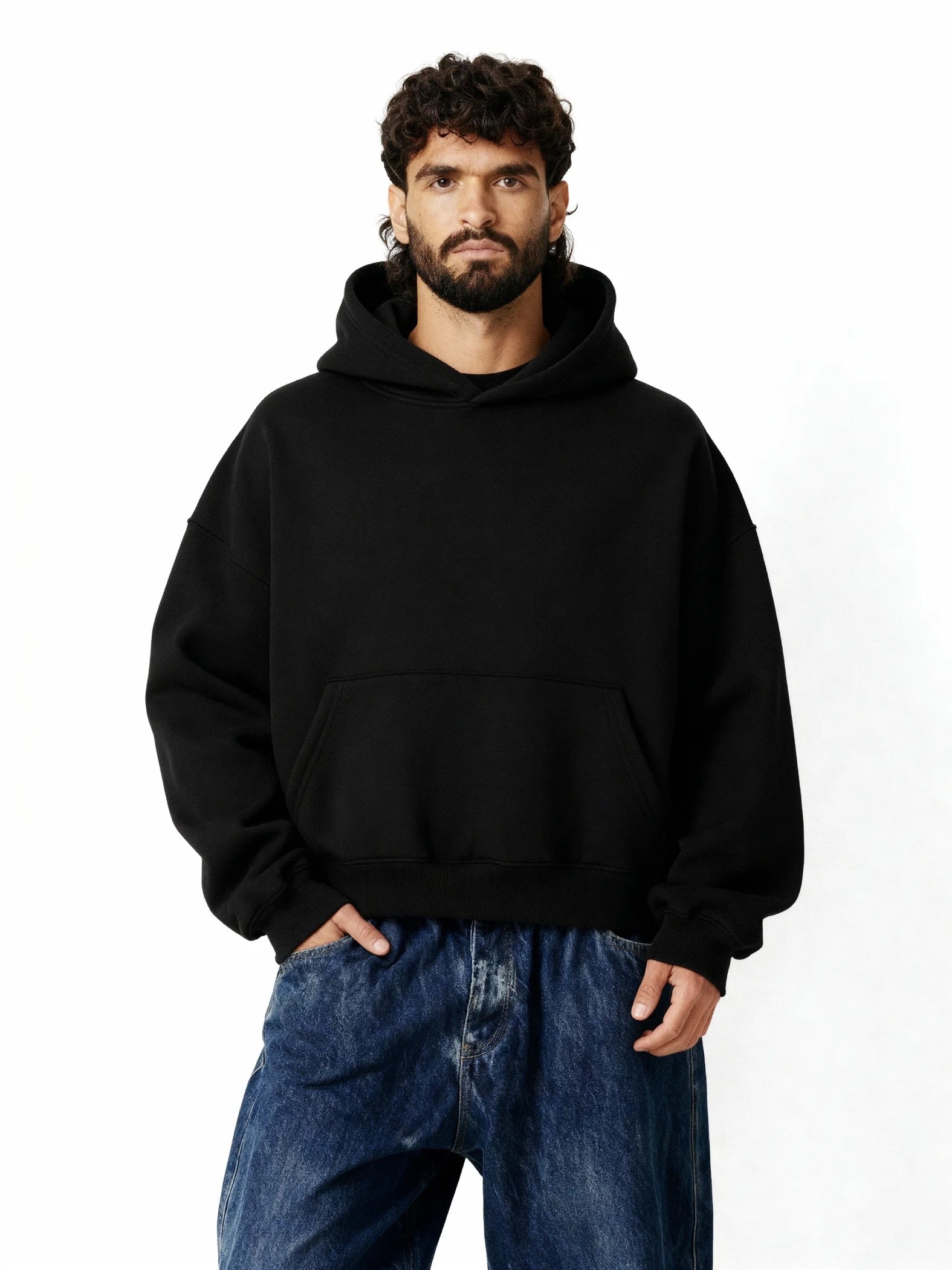 Plain Black Boxy Hoodie