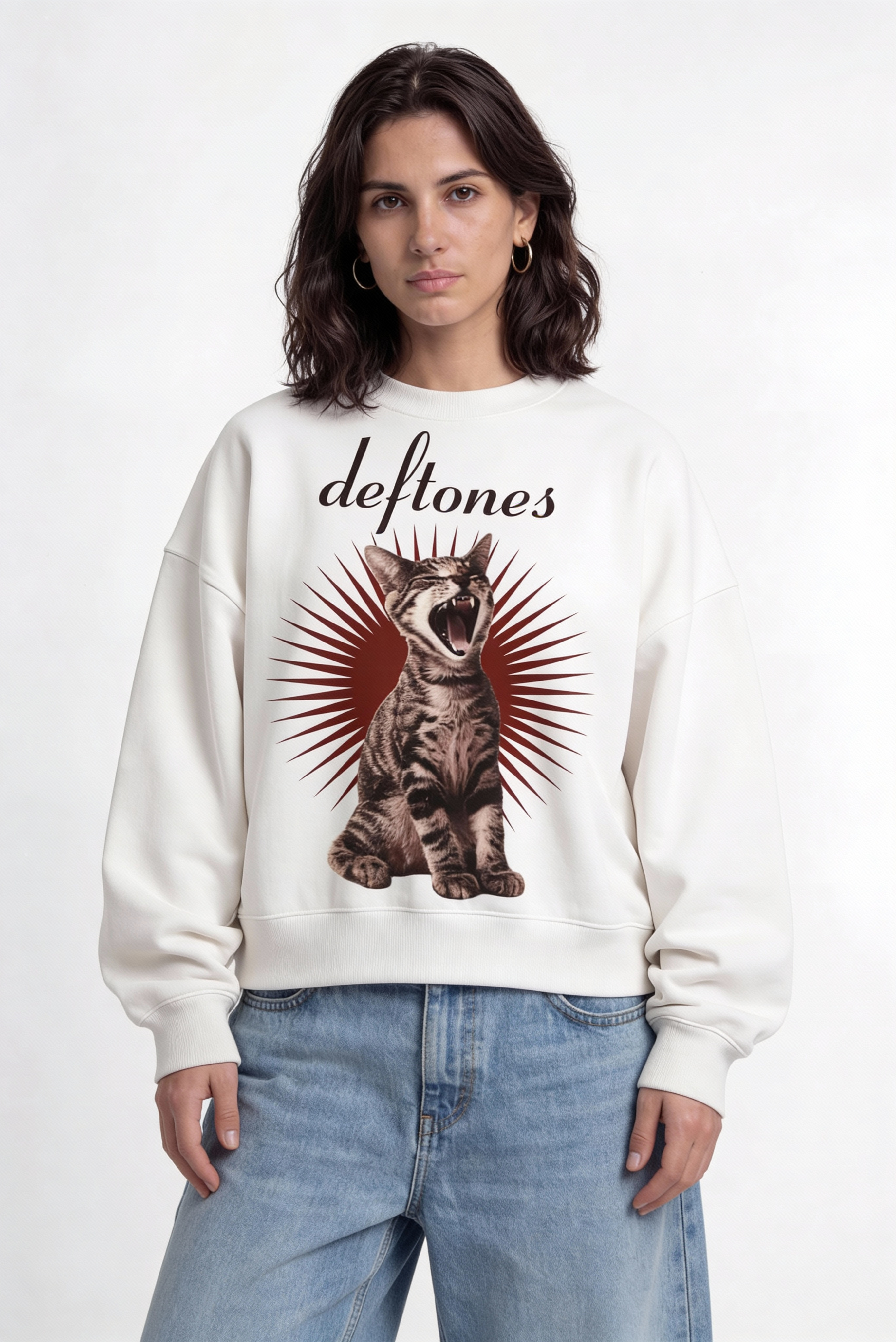 Classic Deftones White Boxy Sweatshirt