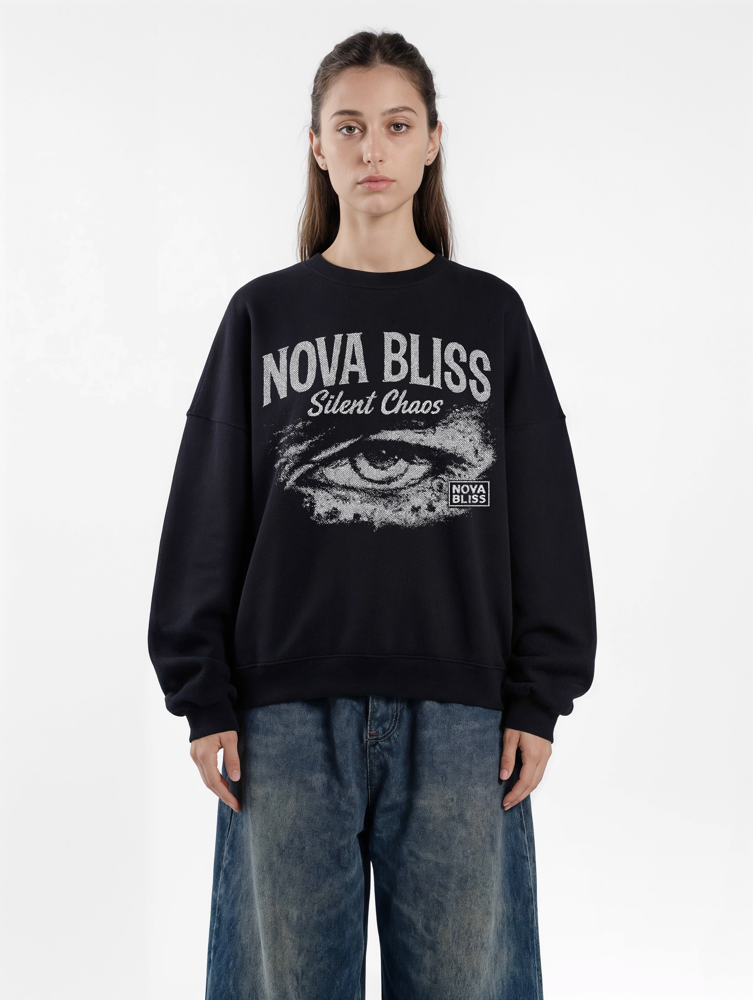 Silent Chaos Black Boxy Sweatshirt