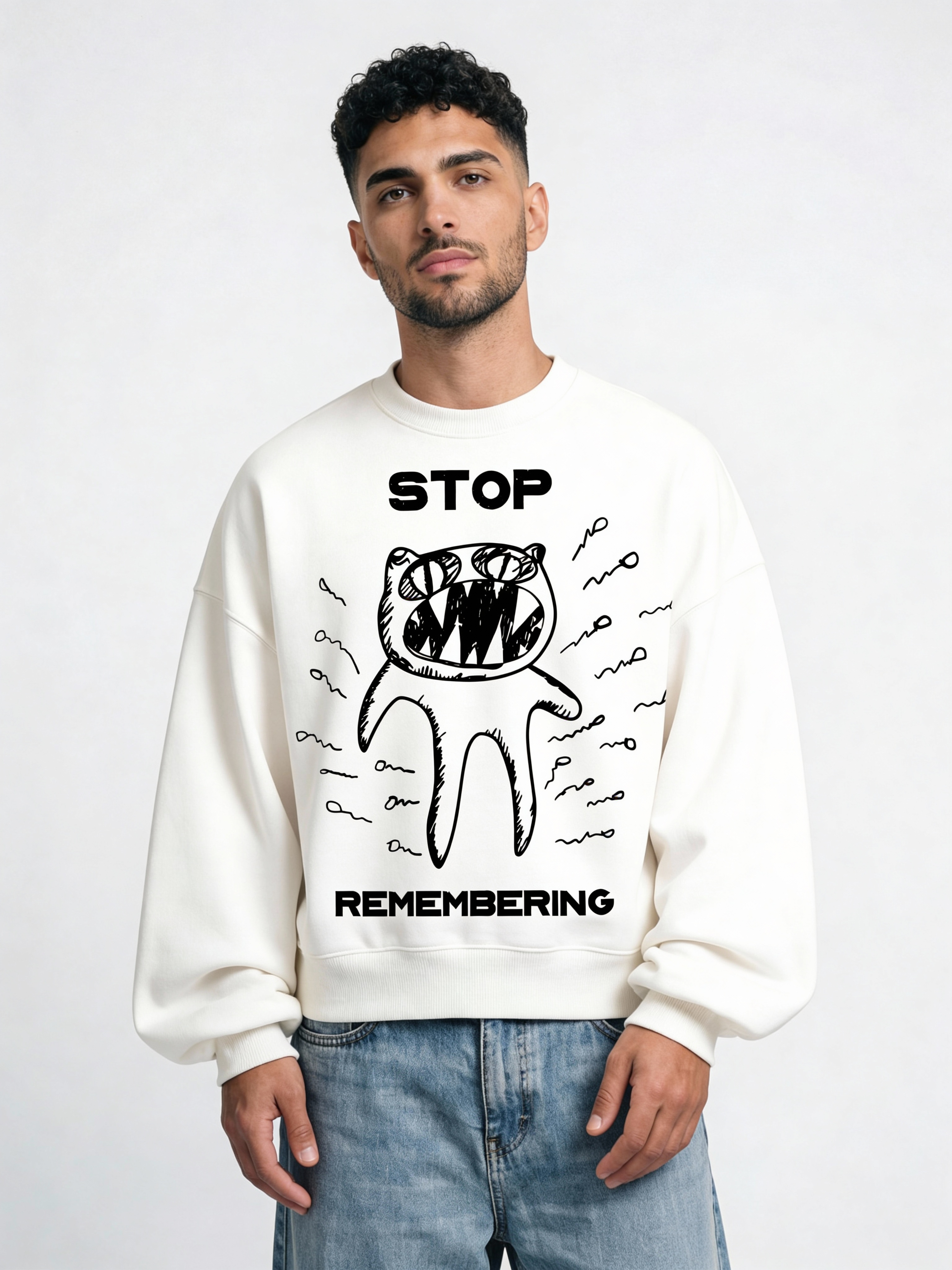 Stop Remembering White Boxy Sweatshirt