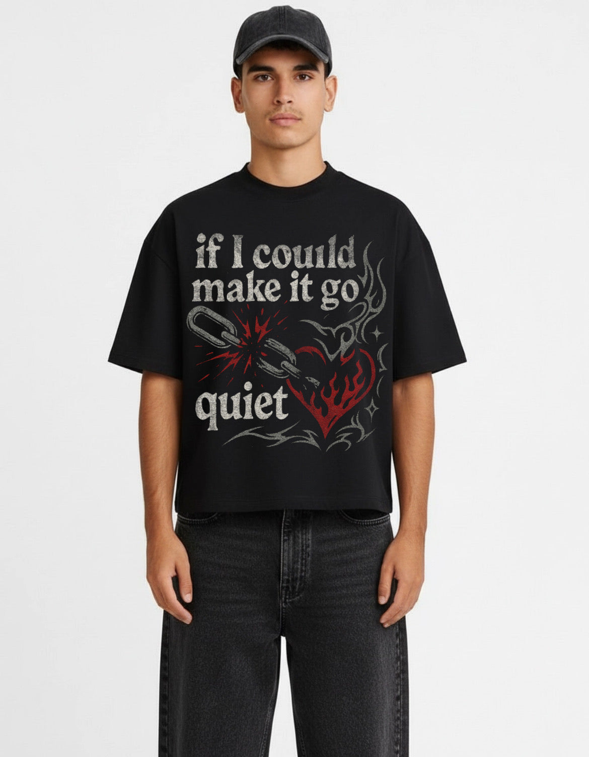 If I Could Go Make It Quiet Black Boxy Tee