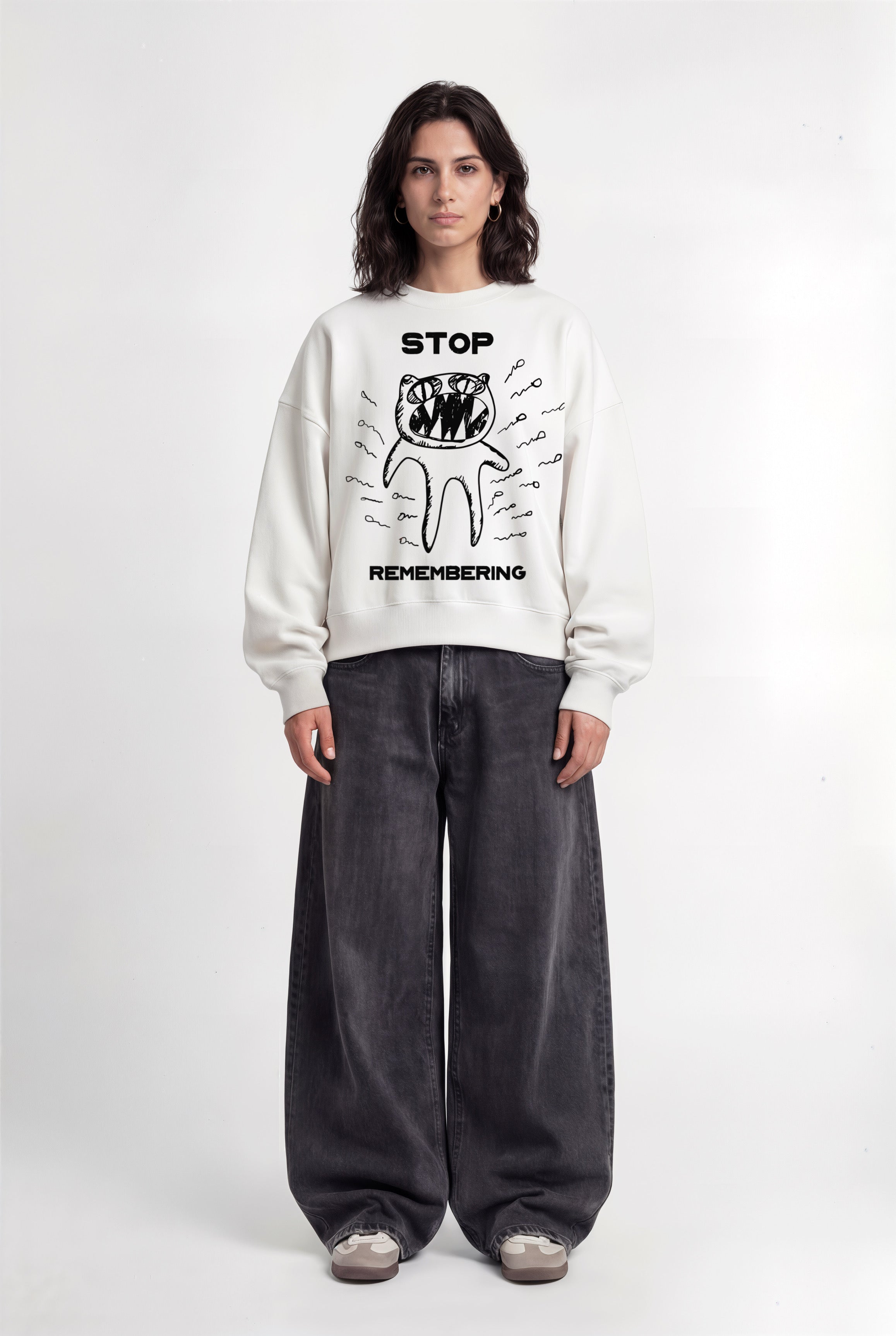 Stop Remembering White Boxy Sweatshirt