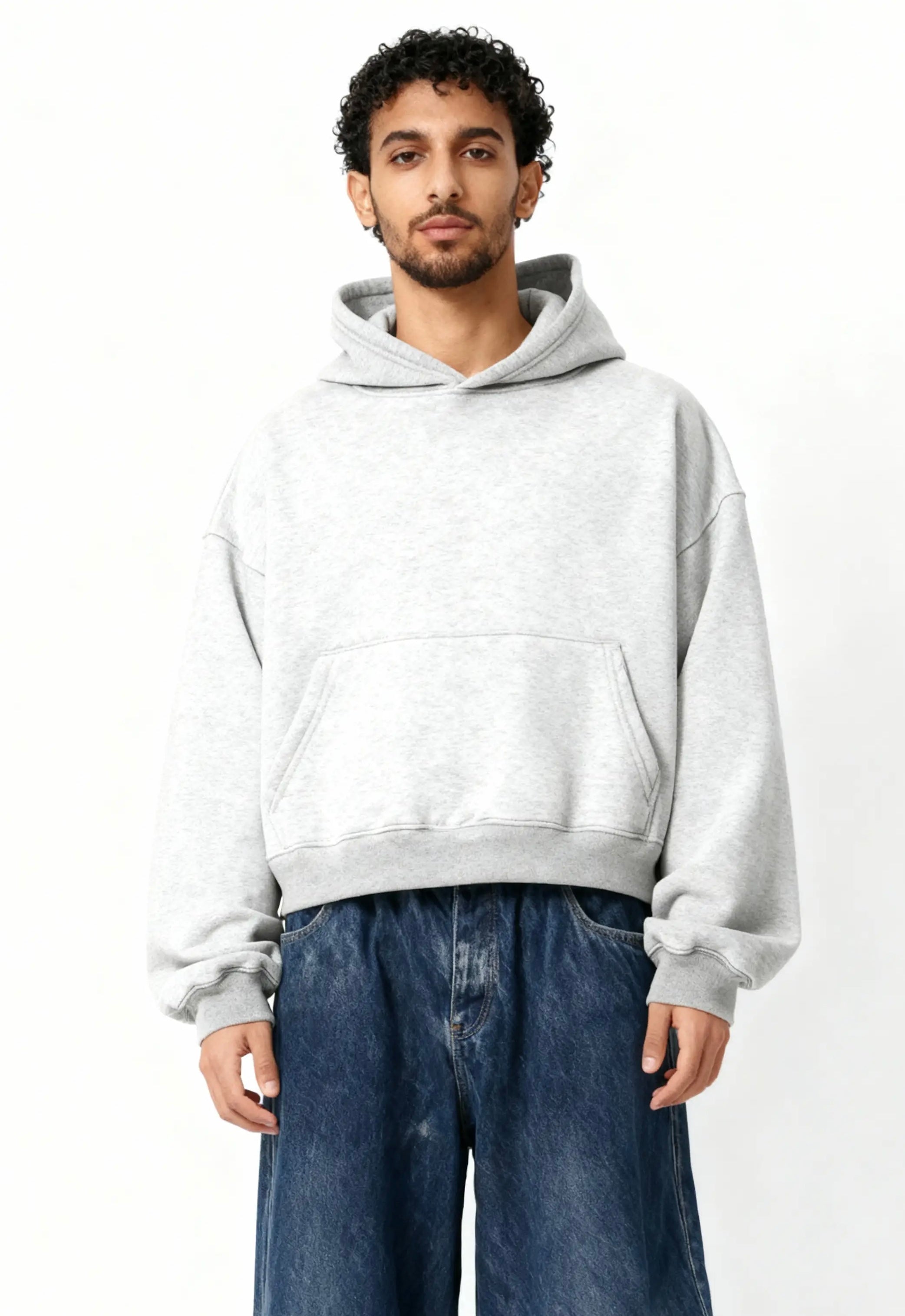 Plain Light Gray Boxy Hoodie