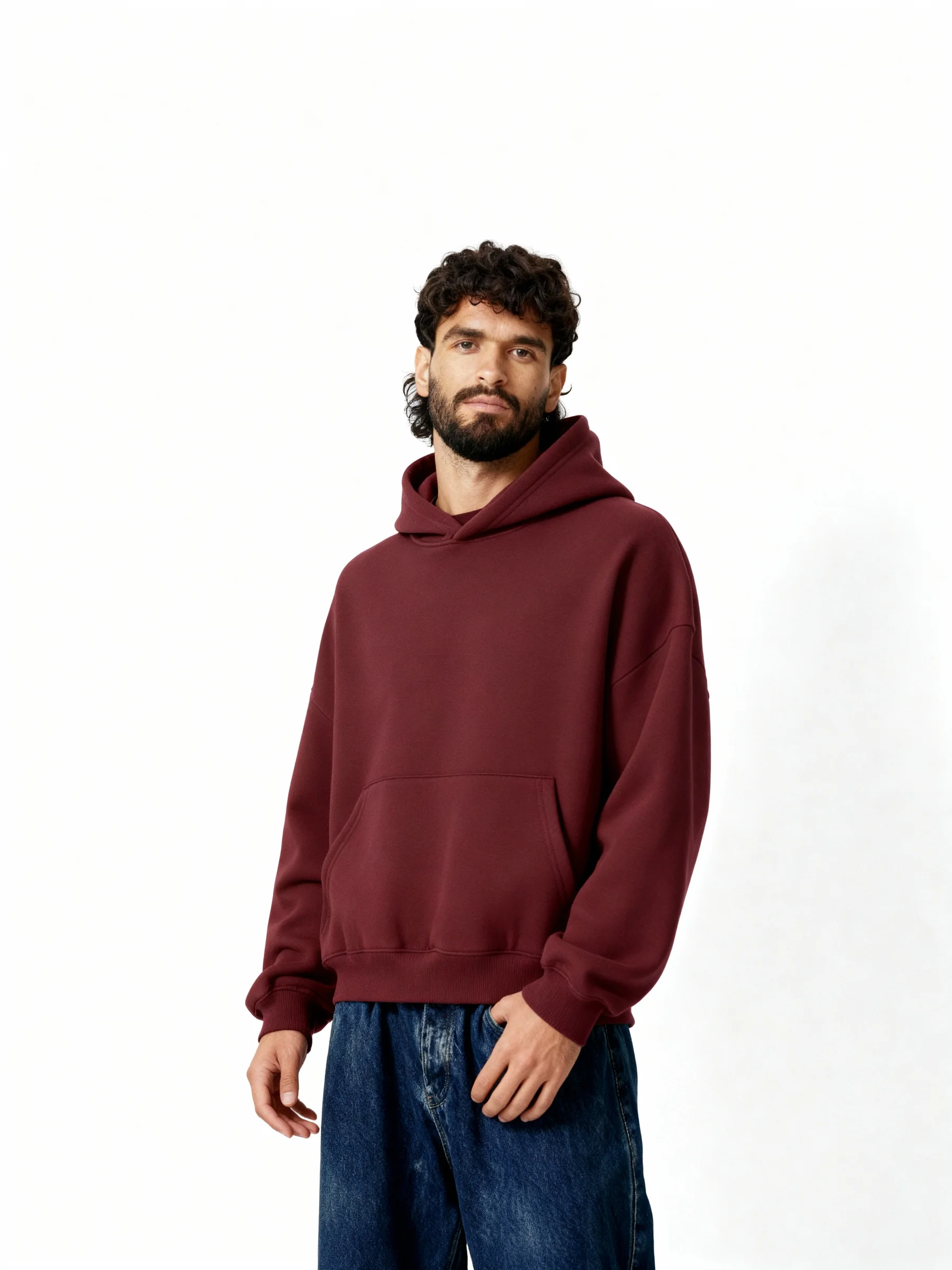 Plain Burgundy Boxy Hoodie