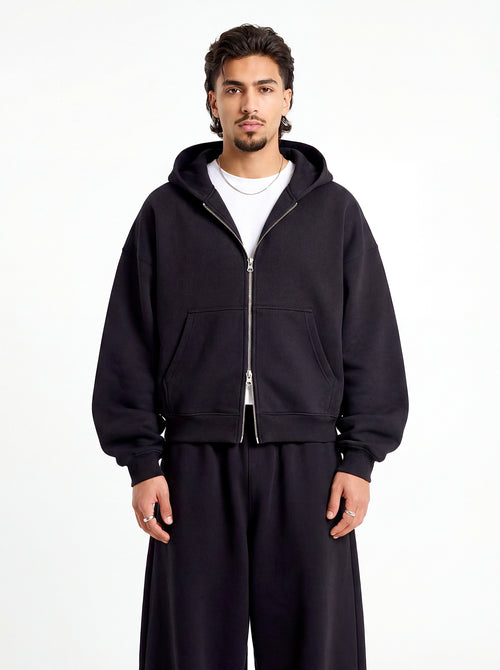 Black Boxy Zip Up Jacket