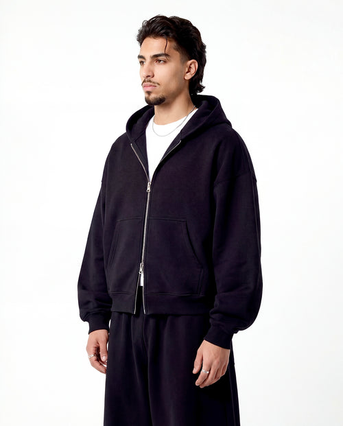 Black Boxy Zip Up Jacket